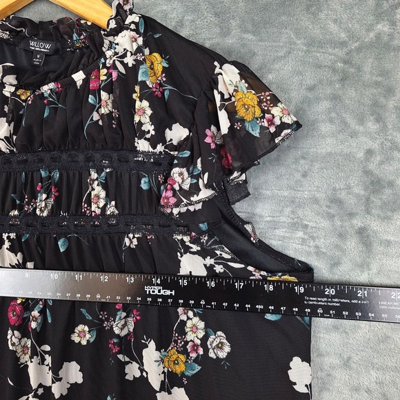 Womens Top Medium Black Floral Lace Fairy Ruffle Whimsigoth Romantic Feminine - Picture 4 of 8